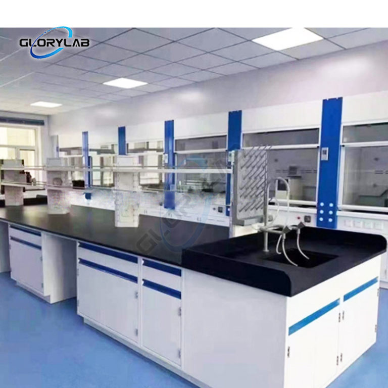 steel laboratory table with reagent shelf